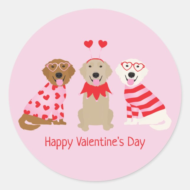 Happy Valentines Day Golden Retriever Hunde Runder Aufkleber (Vorderseite)