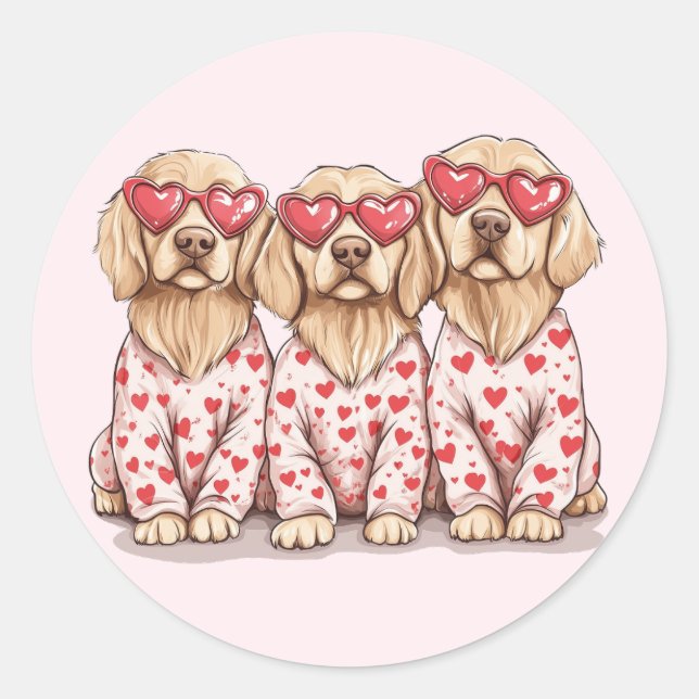 Happy Valentines Day Golden Retriever Hunde Runder Aufkleber (Vorderseite)