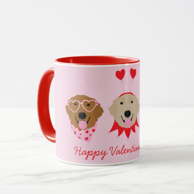 Happy Valentines Day Golden Retriever Hunde Tasse (Vorderseite Links)