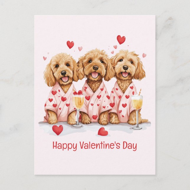 Happy Valentines Day Goldendoodle Hunde Feiertagspostkarte (Vorderseite)