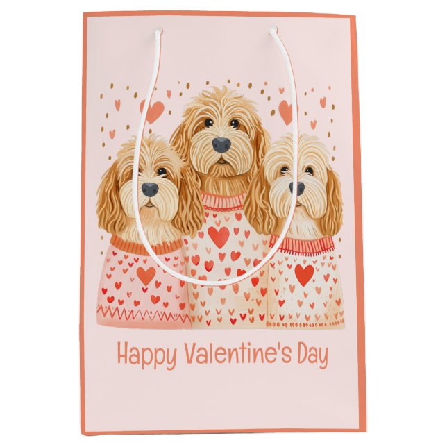 Happy Valentines Day Goldendoodle Hunde Mittlere Geschenktüte (Vorderseite)