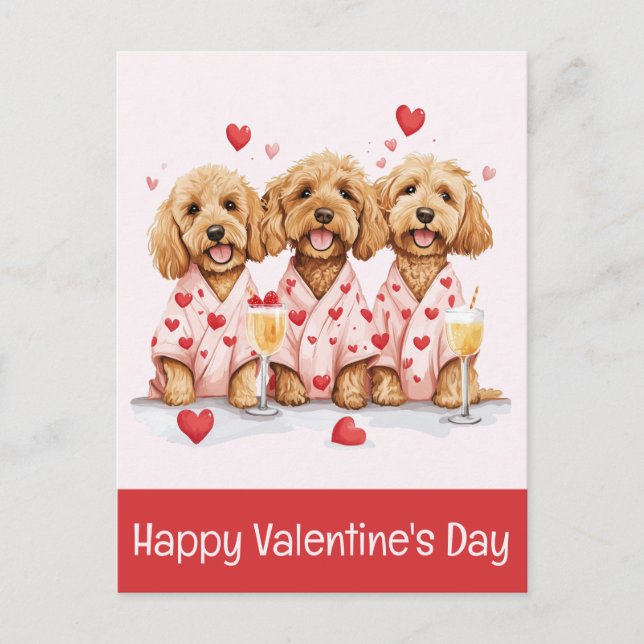 Happy Valentines Day Goldendoodle Hunde Postkarte (Vorderseite)