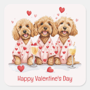 Happy Valentines Day Goldendoodle Hunde Quadratischer Aufkleber