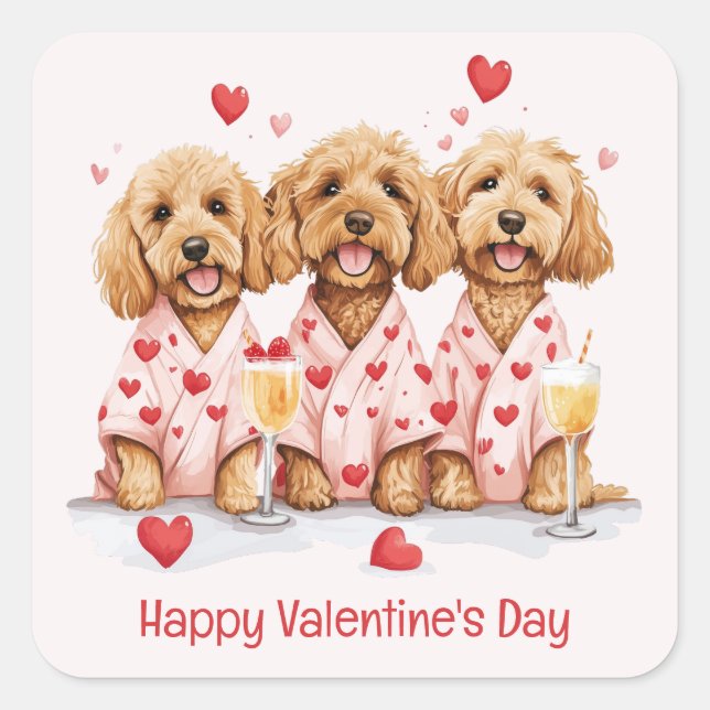Happy Valentines Day Goldendoodle Hunde Quadratischer Aufkleber (Vorderseite)