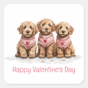 Happy Valentines Day Goldendoodle Hunde Quadratischer Aufkleber