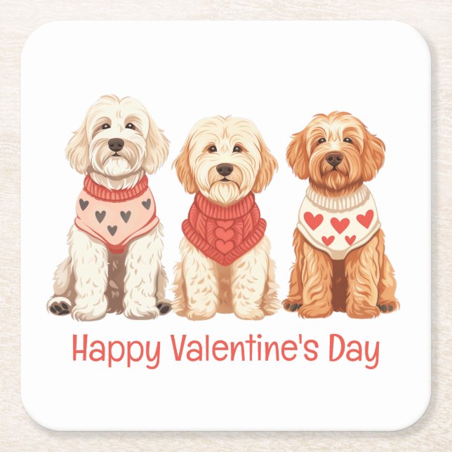 Happy Valentines Day Goldendoodle Hunde Rechteckiger Pappuntersetzer (Vorderseite)