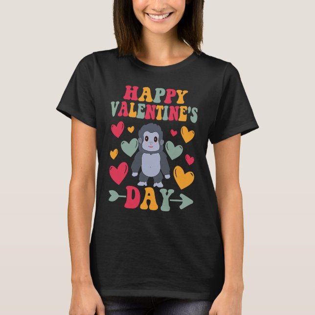 Happy Valentines Day Gorilla Heart Love Groovy T-Shirt (Vorderseite)