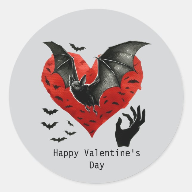 Happy Valentine's Day Gothic bat Runder Aufkleber (Vorderseite)
