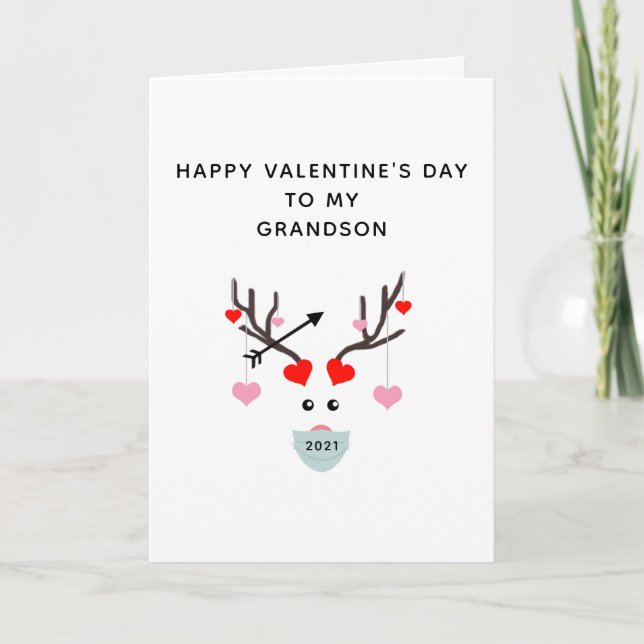 Happy Valentines Day Grandson 2021 Liebe Deer Karte (Vorderseite)