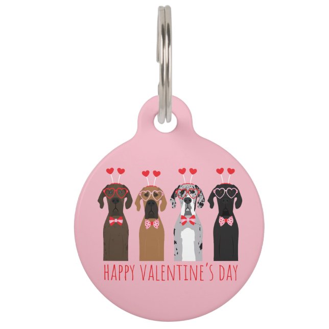 Happy Valentines Day Great Dane Hunde Haustiermarke (Vorderseite)