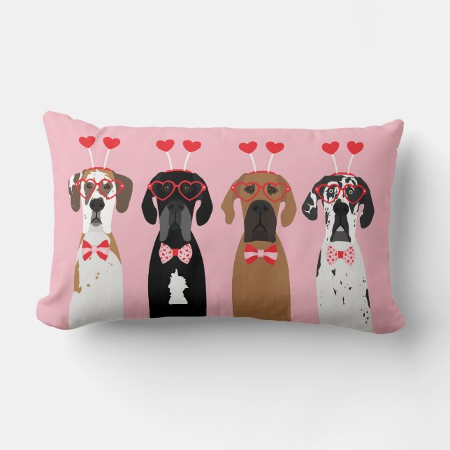 Happy Valentines Day Great Dane Hunde Lendenkissen (Vorderseite)