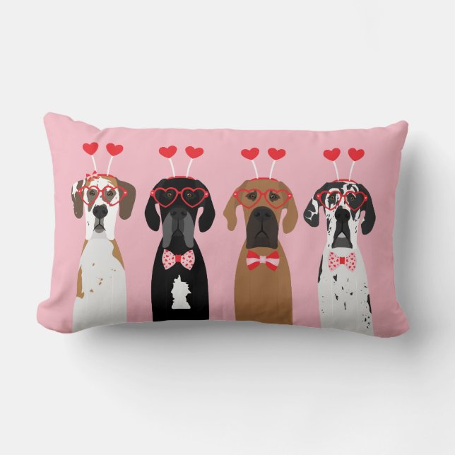 Happy Valentines Day Great Dane Hunde Lendenkissen (Vorderseite)