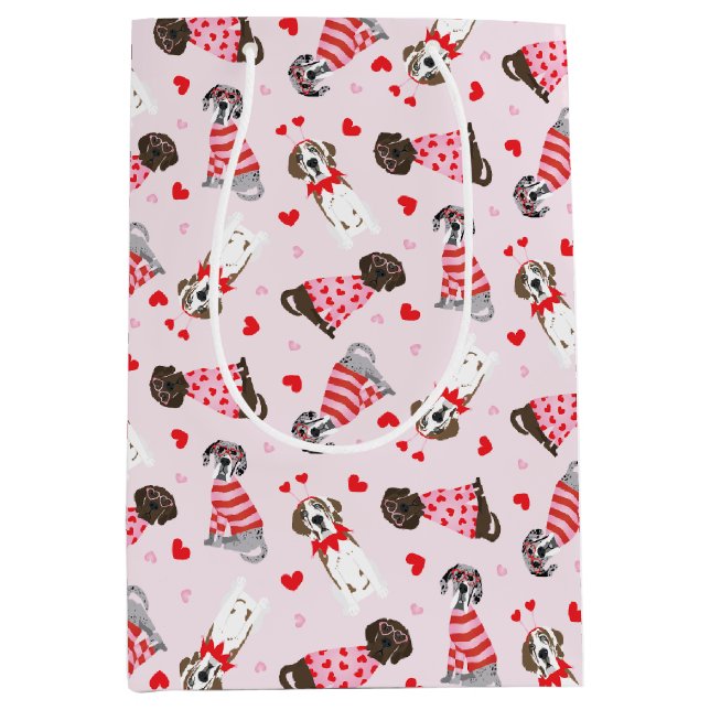 Happy Valentines Day Great Dane Hunde Mittlere Geschenktüte (Vorderseite)