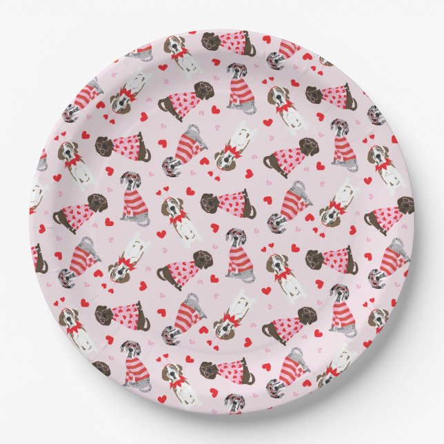 Happy Valentines Day Great Dane Hunde Pappteller (Vorderseite)