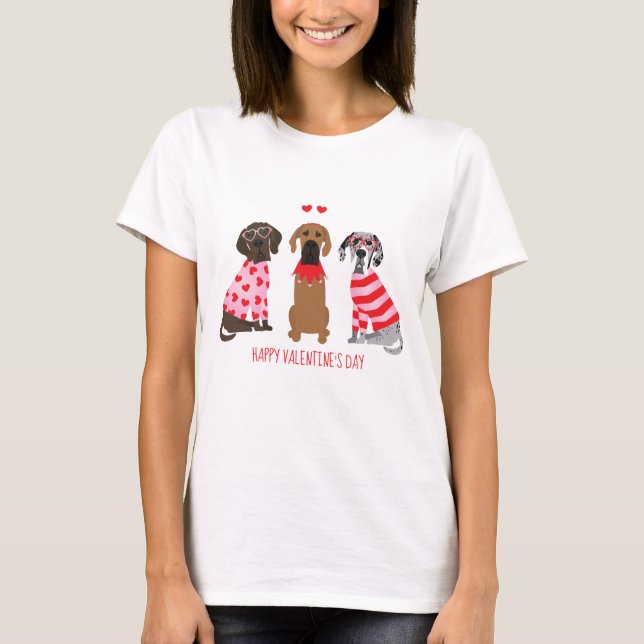 Happy Valentines Day Great Dane Hunde T-Shirt (Vorderseite)