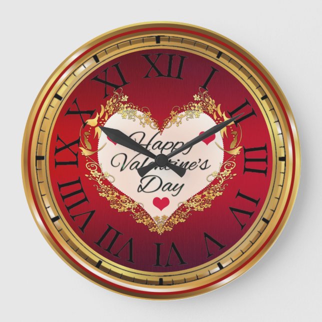 Happy Valentine's Day Große Wanduhr (Vorderseite)