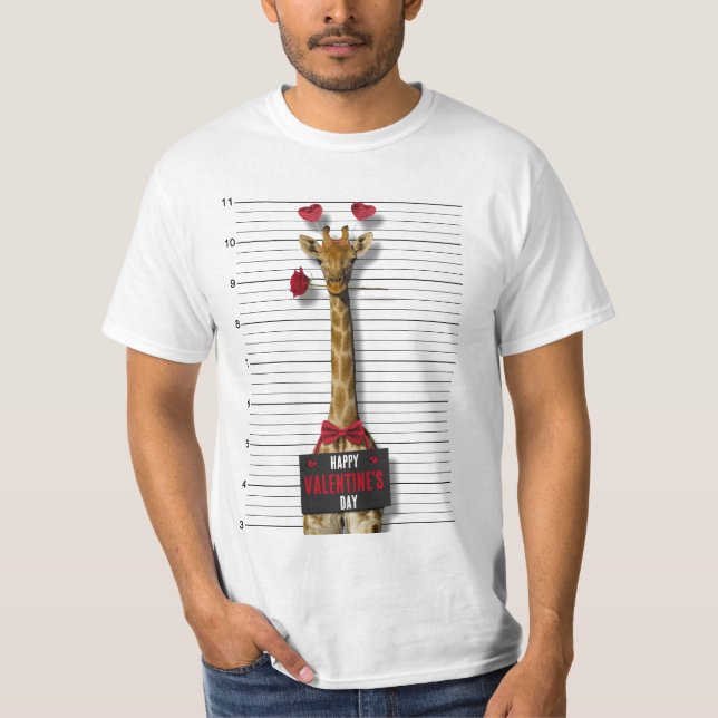 Happy Valentine's Day Guilty Giraffe Funny Mugshot T-Shirt (Vorderseite)