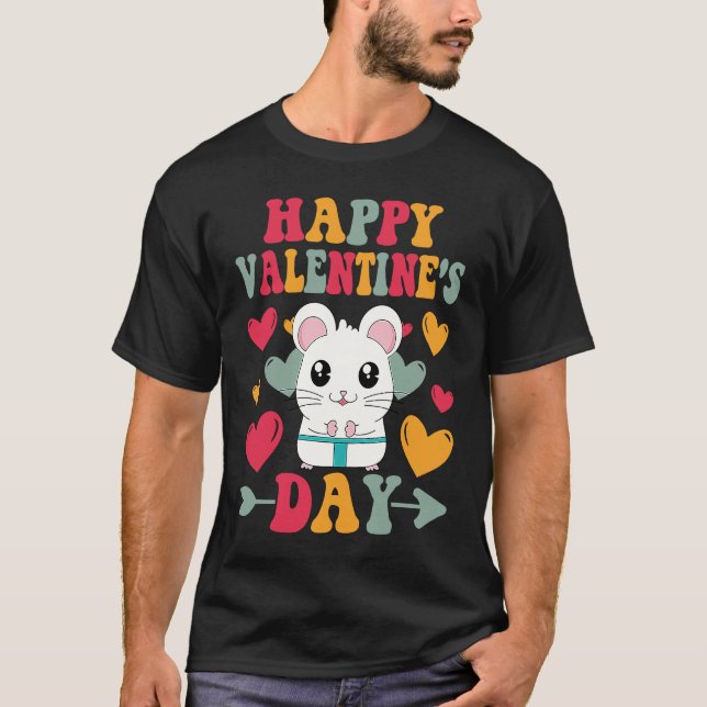 Happy Valentines Day Hamster Heart Love Groovy T-Shirt (Vorderseite)
