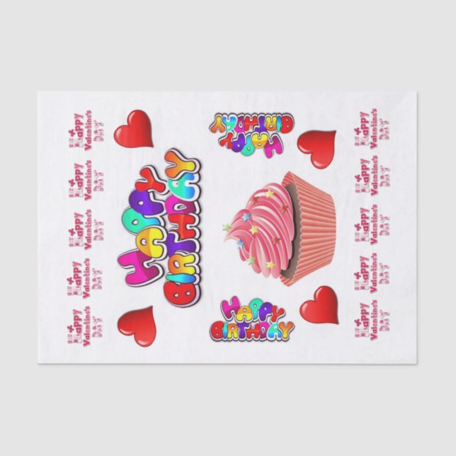 Happy Valentines Day Happy Birthday Tissue Paper Seidenpapier (Vorderseite)