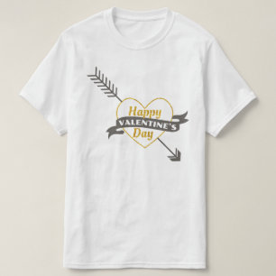 Happy Valentines Day Heart & Arrow Gold & Grau T-Shirt