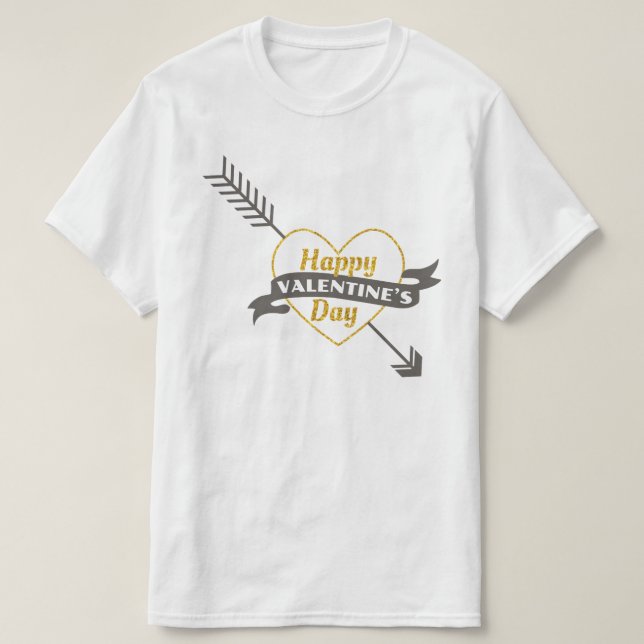 Happy Valentines Day Heart & Arrow Gold & Grau T-Shirt (Design vorne)
