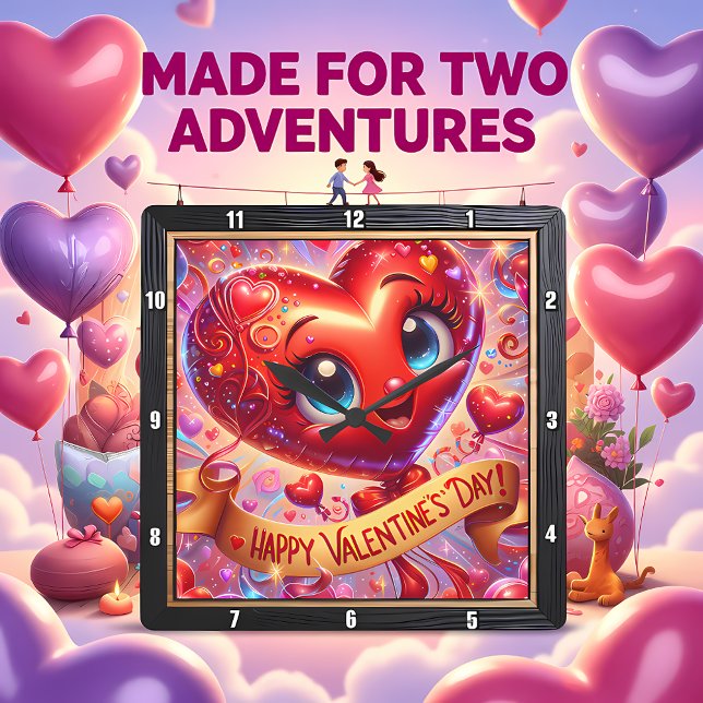 Happy Valentines Day Heart Character Quadratische Wanduhr (Von Creator hochgeladen)