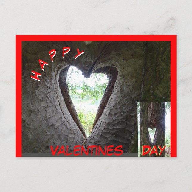Happy Valentines Day Heart in Tree Postkarte (Vorderseite)