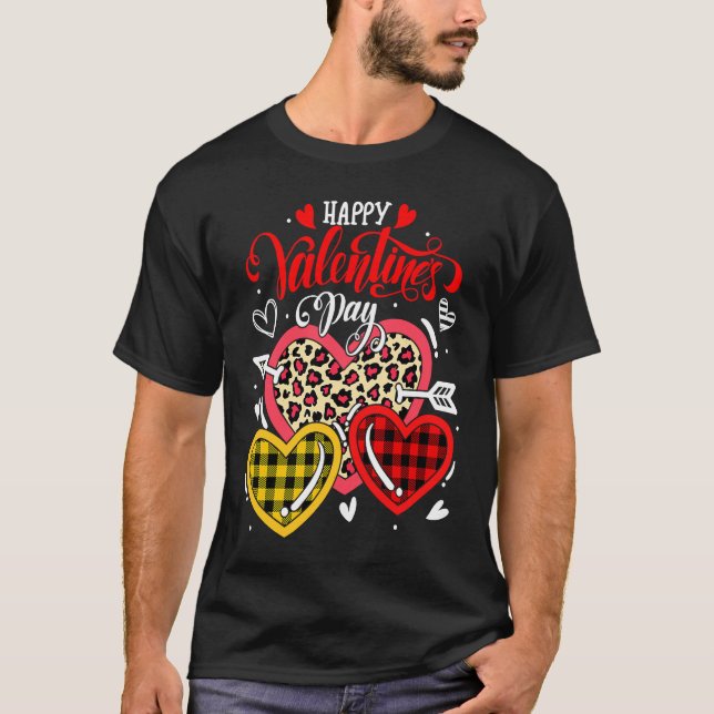 Happy Valentines Day Heart Love  Leopard Buffalo P T-Shirt (Vorderseite)