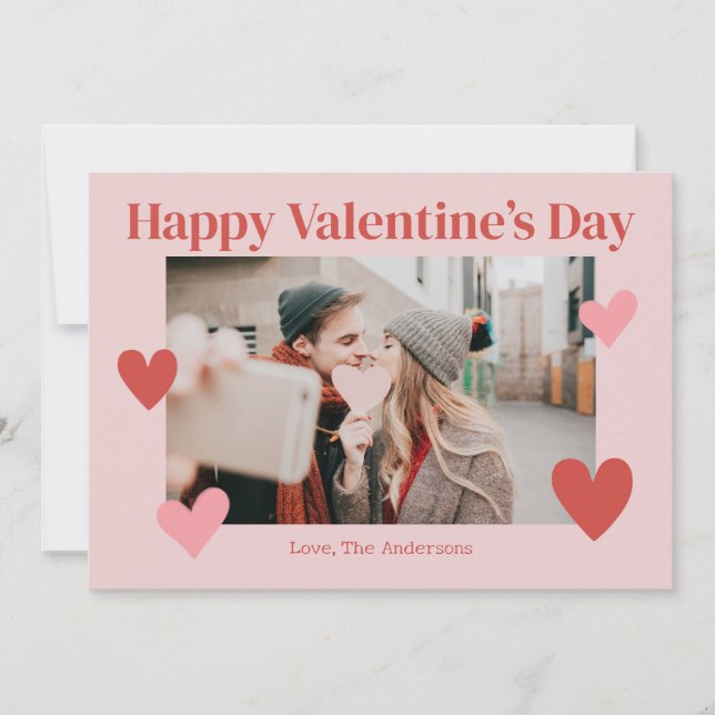 Happy Valentines Day Heart Pink Foto Card Dankeskarte (Vorderseite)