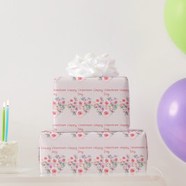 Happy Valentine's Day Heart Pink Roses Geschenkpapier
