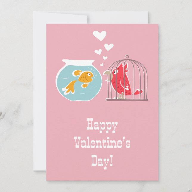 Happy Valentine's Day Heart Red Parrot Golden Fish Feiertagskarte (Vorderseite)