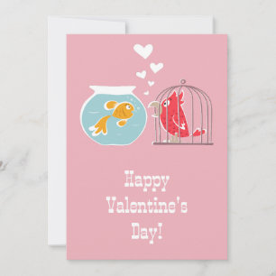 Happy Valentine's Day Heart Red Parrot Golden Fish Feiertagskarte