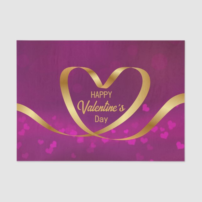 Happy Valentine's Day Heart Ribbon Gold Lila Seidenpapier (Vorderseite)