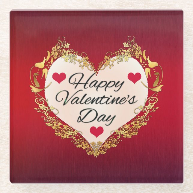 Happy Valentine's Day Heart Shape-47949 Glasuntersetzer (Vorderseite)