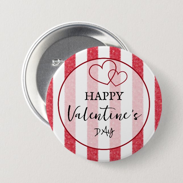 Happy Valentine's Day Heart Stripes Button (Vorne & Hinten)