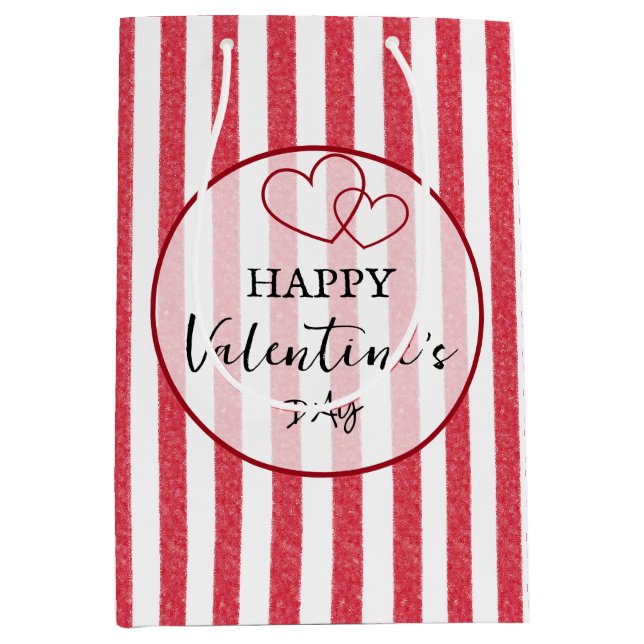Happy Valentine's Day Heart Stripes Gift Bag Mittlere Geschenktüte (Vorderseite)