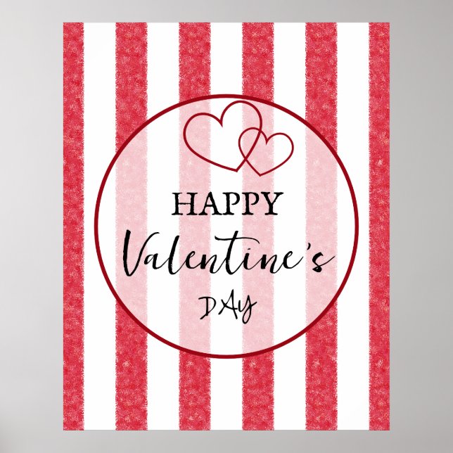 Happy Valentine's Day Heart Stripes Poster (Vorne)