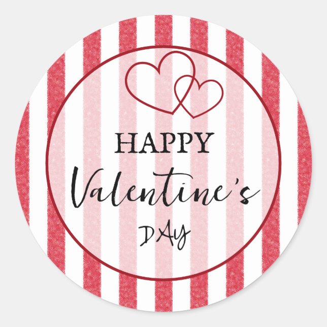 Happy Valentine's Day Heart Stripes Runder Aufkleber (Vorderseite)