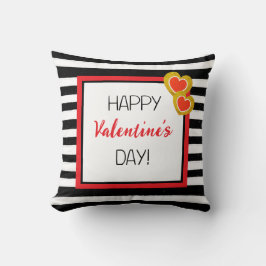 Happy Valentine's Day Hearts Black Stripes Geschen Kissen