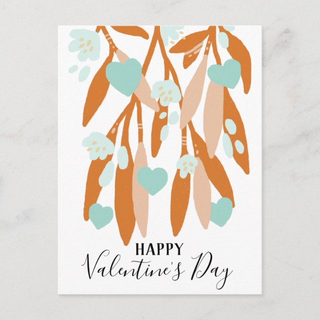 Happy Valentine's Day Hearts Branches Blume Liebe Postkarte (Vorderseite)