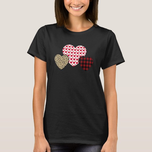 Happy Valentines Day Hearts Leopard Buffalo Plaid  T-Shirt (Vorderseite)