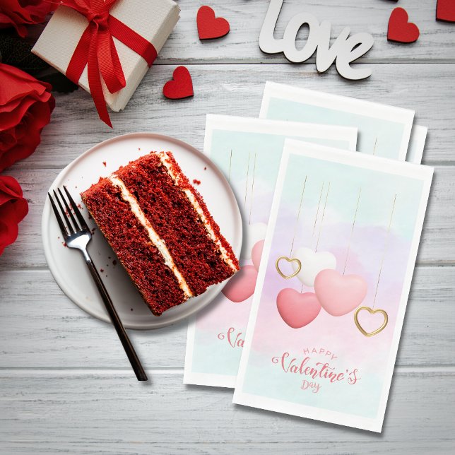 Happy Valentine's Day Hearts on String Serviette (Von Creator hochgeladen)