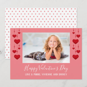 Happy Valentine's Day Hearts Pink Flat Foto Card Feiertagskarte