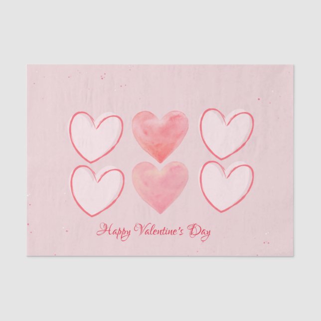 Happy Valentine's Day Hearts Pink Tissue Seidenpapier (Vorderseite)