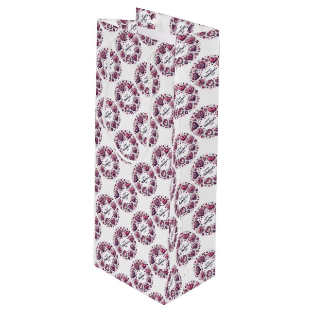 Happy Valentine's Day Hearts Weinbeutel Geschenktüte Für Weinflaschen (Vorderseite Schrägansicht)