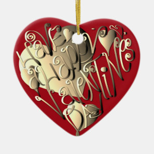 "Happy Valentine's Day" Herz Rot Keramik Ornament