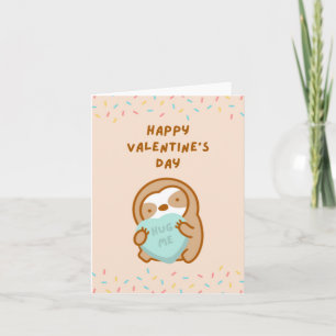 Happy Valentine's Day Hug Me Candy Heart Sloth Karte