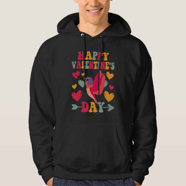 Happy Valentines Day Hummingbird Heart Love Groovy Hoodie (Vorderseite)