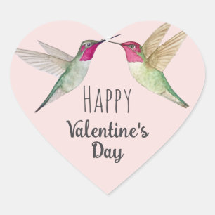 Happy Valentine's Day Hummingbirds Herz-Aufkleber
