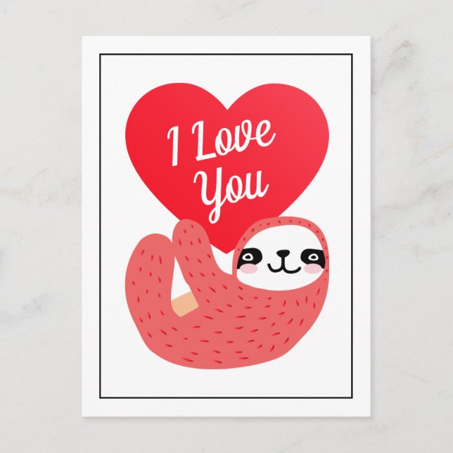 Happy Valentine's Day | I Liebe Sie Niedlich Sloth Postkarte (Vorderseite)